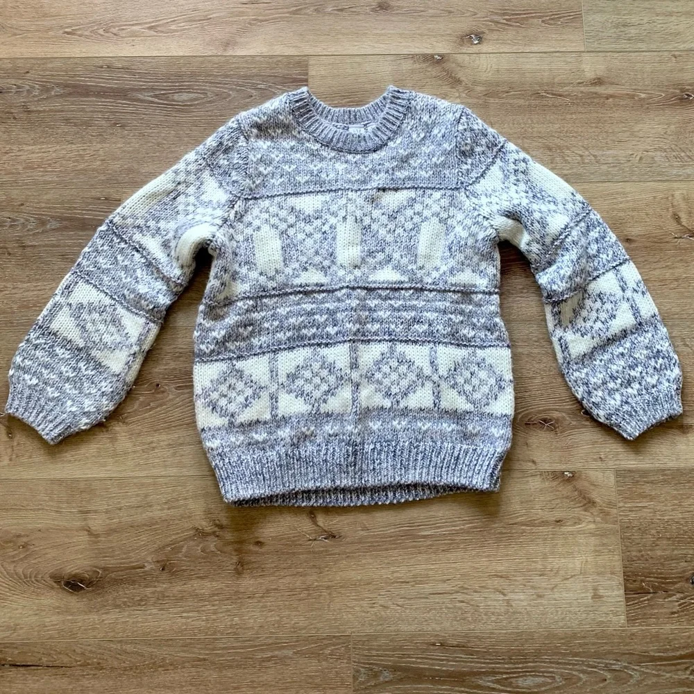 GAP Chunky Fair Isle Crew Neck Sweater Womens Medium Oversized with Alpaca Wool - Picture 7 of 14